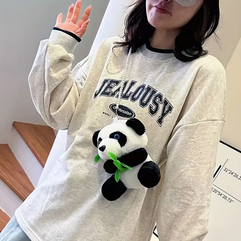 Cute Panda Doll Crossbody Bag Cartoon Panda Eating Bamboo - Temu Canada