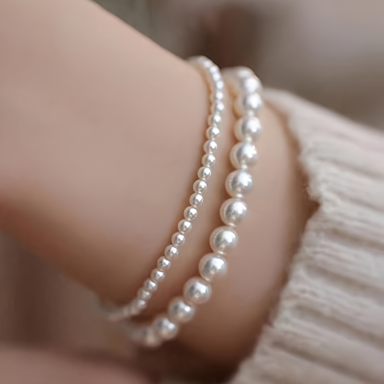 TEMU 2pcs Pearl Bracelet Set, Exquisite Pearl Beaded Bracelet, Elegant And Cute Bohemian Style Jewelry, Adjustable Elastic Bracelet, Bridesmaid Party