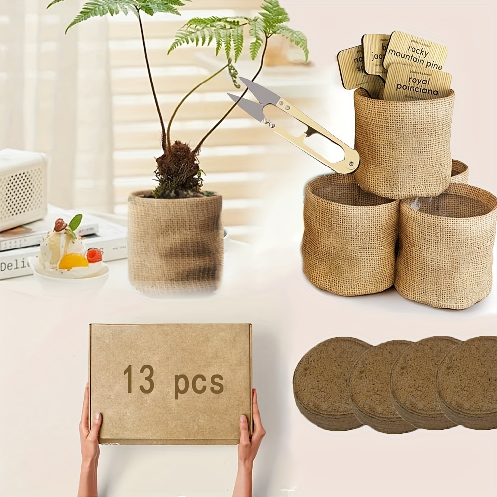 

/13pcs Bonsai Kit - Diy Tree Growing Set With Bamboo Pots, Soil Discs, Scissors - Unique Gardening Gift For Plant Lovers - Ideal For Home & Garden Crafts, No