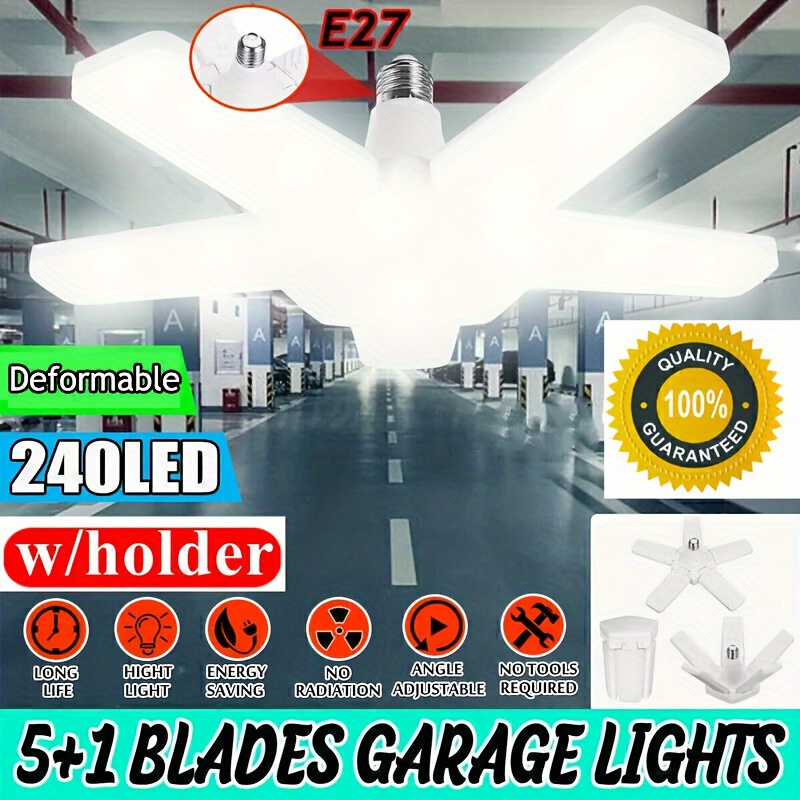 

240w Led Garage Ceiling Light - Energy-efficient, 5+1 Deformable Lamp, And Ultra-bright Lighting Solution For Garage, Workshop, And Basement - E26/e27 Compatible, Solar Powered