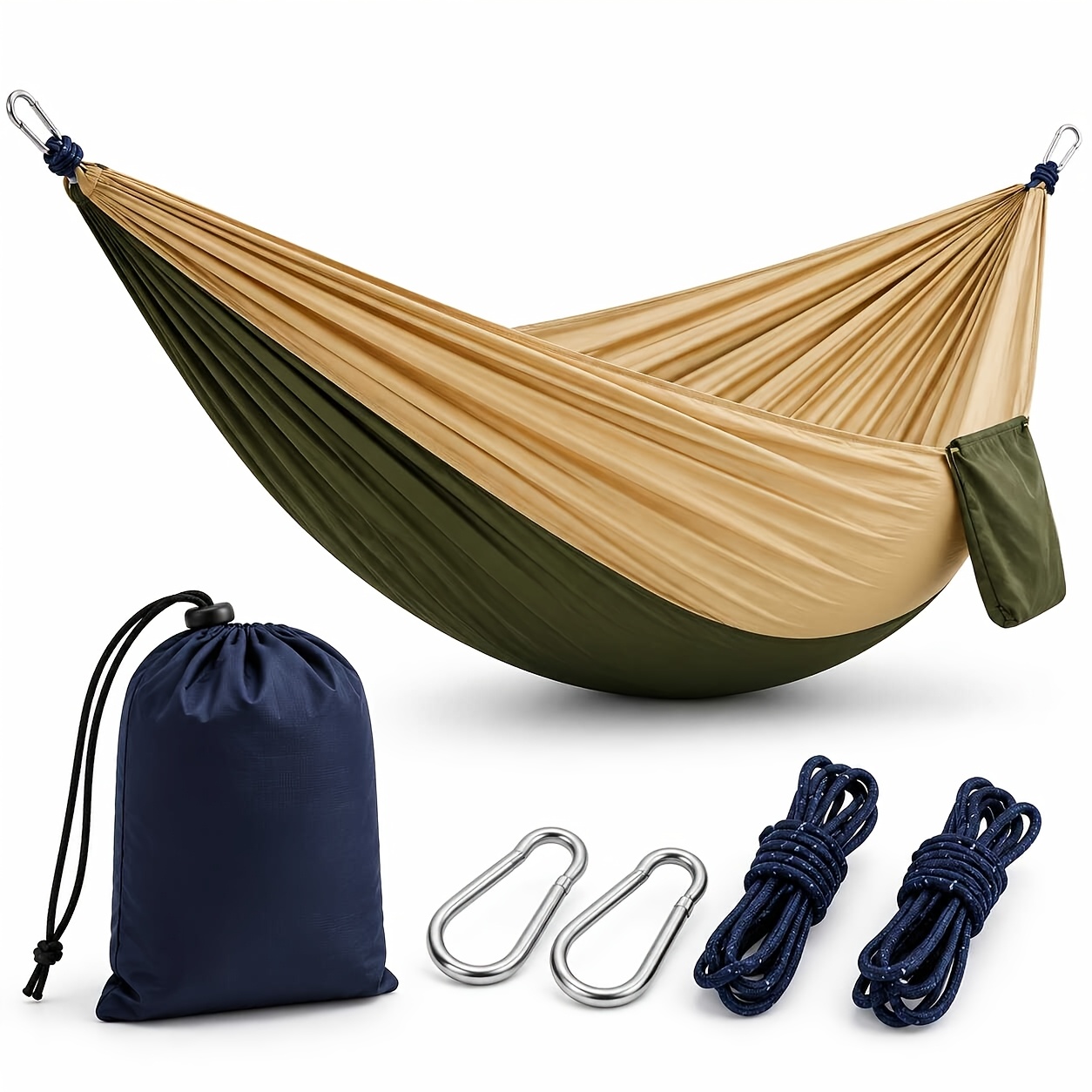 Temu – TEMU Portable Double Camping Hammock Made Of Nylon Fabric, Suitable For Camping, Courtyards, And Backyards, Sturdy And Durable; Camping Gear, Bedroom