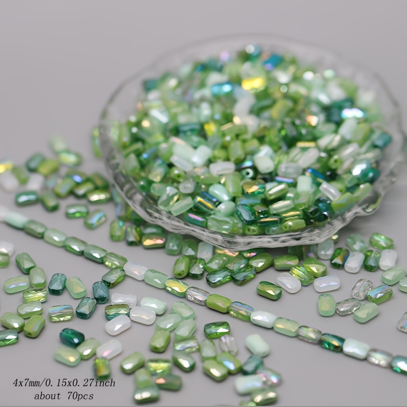70pcs Mixed-Color 4x7mm Faceted Square Glass Beads