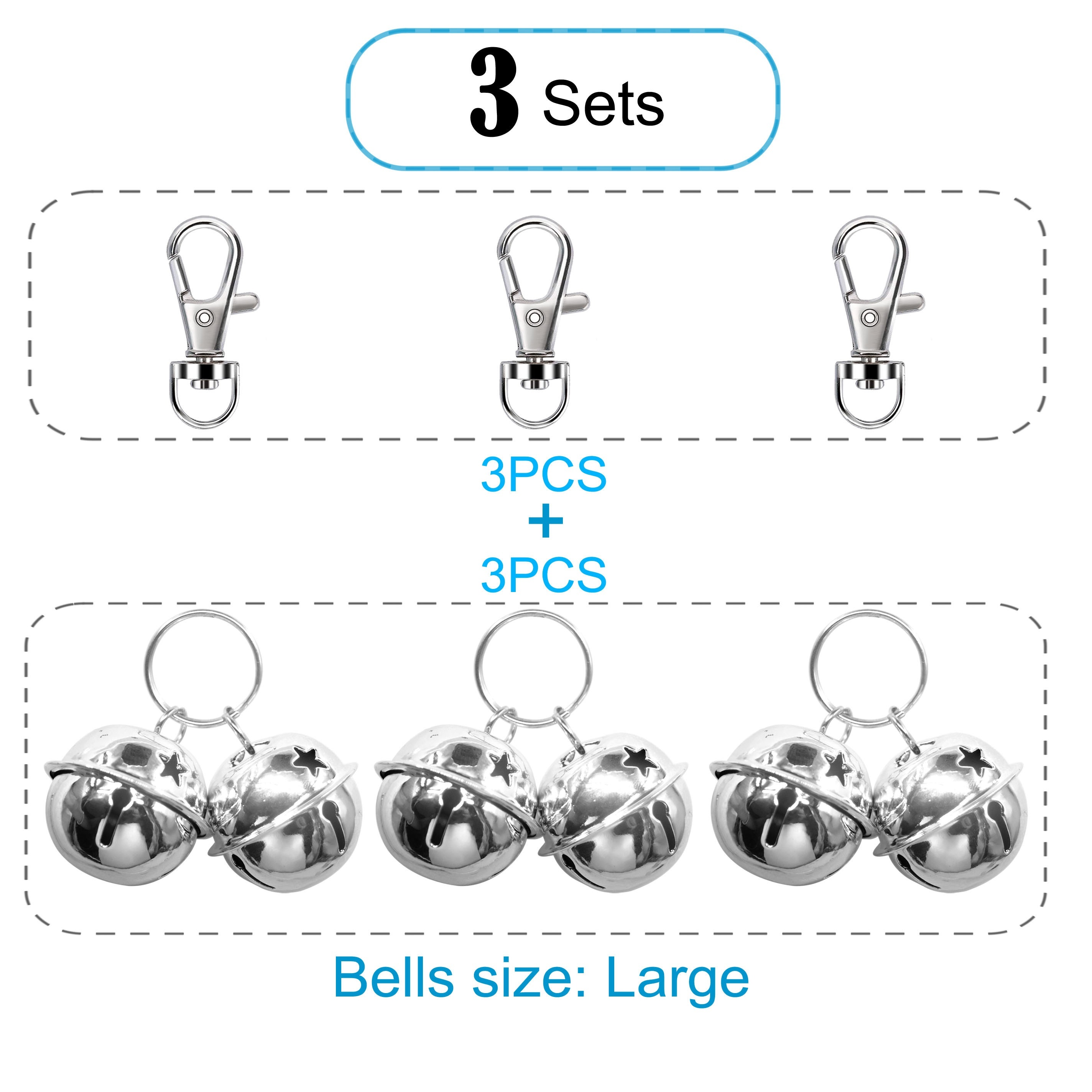 Image of 3/5 Set Silvery Cat And Dog Pet Collar Bell Charms, Featuring Sturdy And Durable Metal Spring Clasps And Detachable Key Rings, Ideal For Pet Tracking And Training, As Well As Christmas Decorations