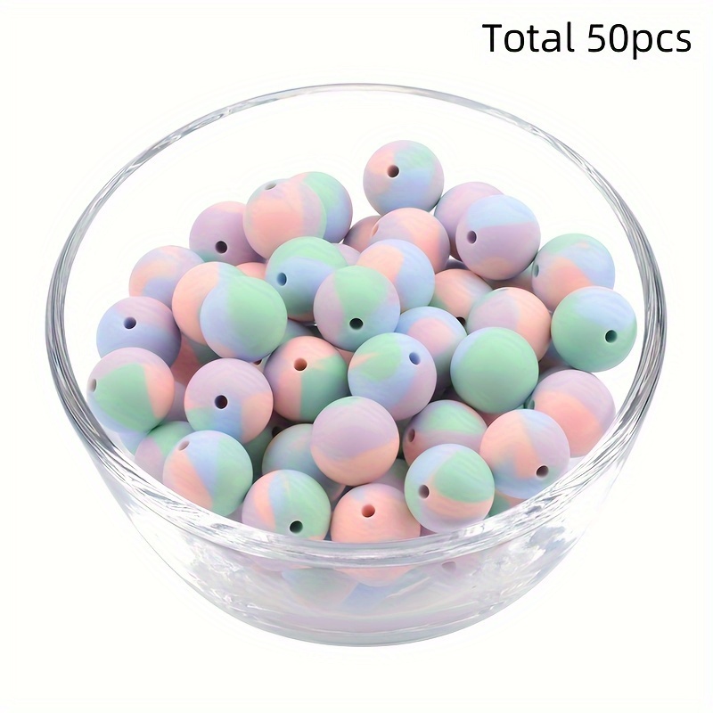 50pcs Rainbow Gradient Silicone Beads, 9/12/15mm , Round Print Spacer Beads For Diy Bracelet & Jewelry Crafting