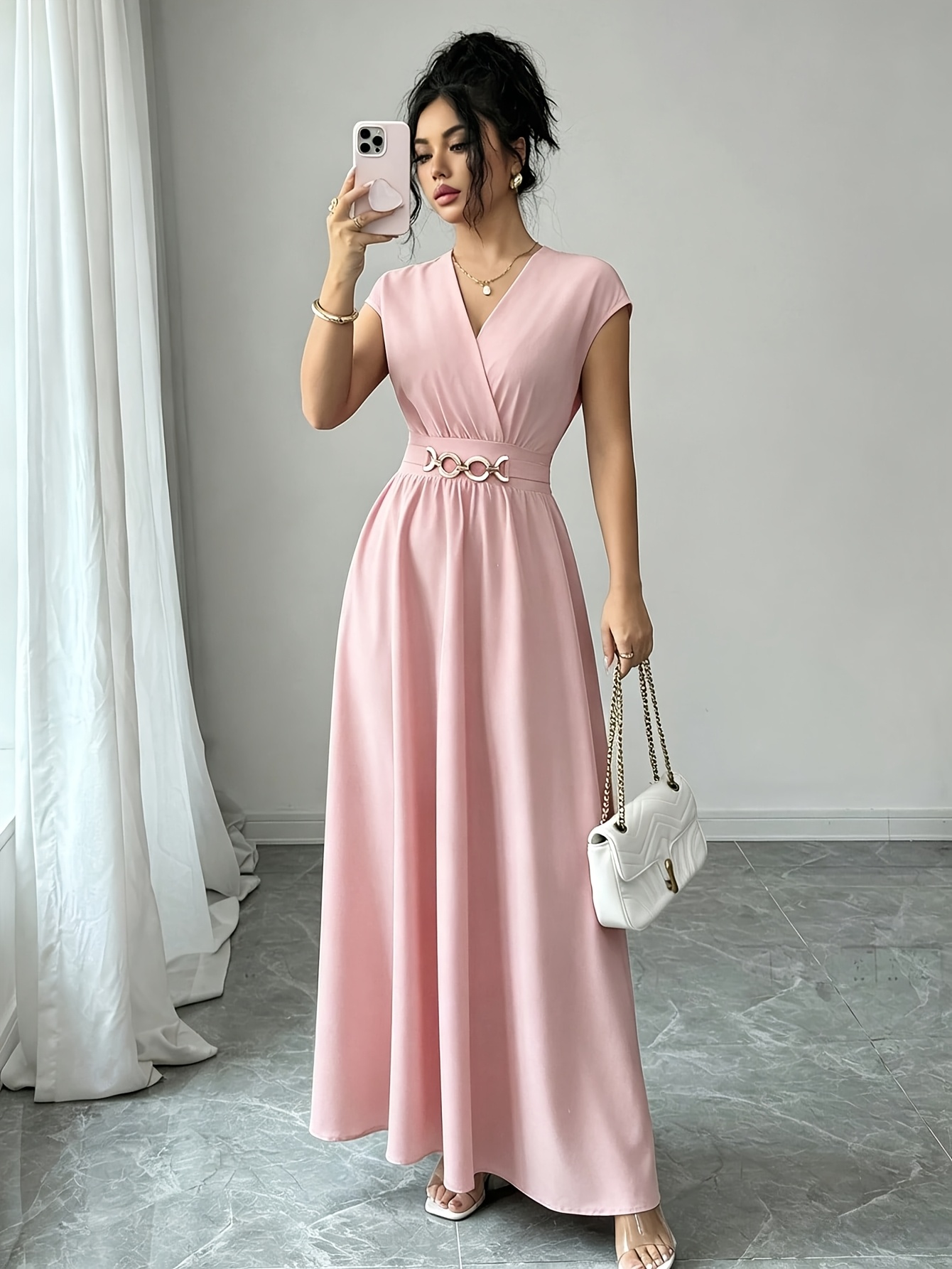 button down formal dress up Shirt Dress, Summer Fall Navy Button up Midi Dress, Fit & Flare Dress, Retro Collared Long Sleeve Dress, Xiaolizi 2845 elegant summer dress main image 0