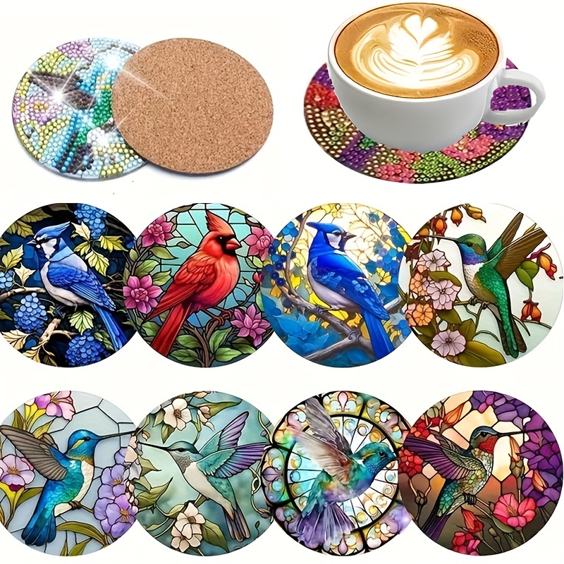 

8-piece Set Acrylic Diamond Painting Coasters Kit With , Diy Mosaic Art Cup Mats With Cork Backing - Creative Diamond Embroidery Craft Set For Home Decor & Gifts - Drill Pen Included