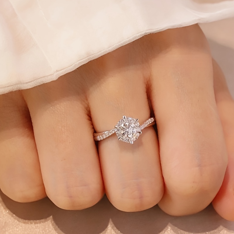 6 Prong Round CZ Women's Engagement Ring, Copper Base, April Birthstone