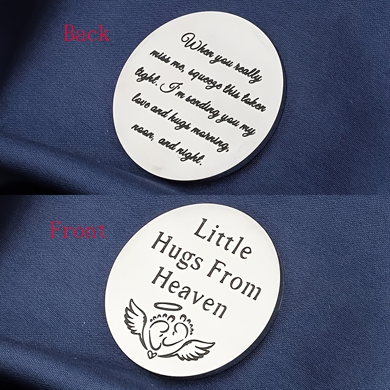 TEMU 1pc From Heaven Memorial Hug Token Gift, Stainless Steel Pocket Coin, No Electricity Required, No Feathers