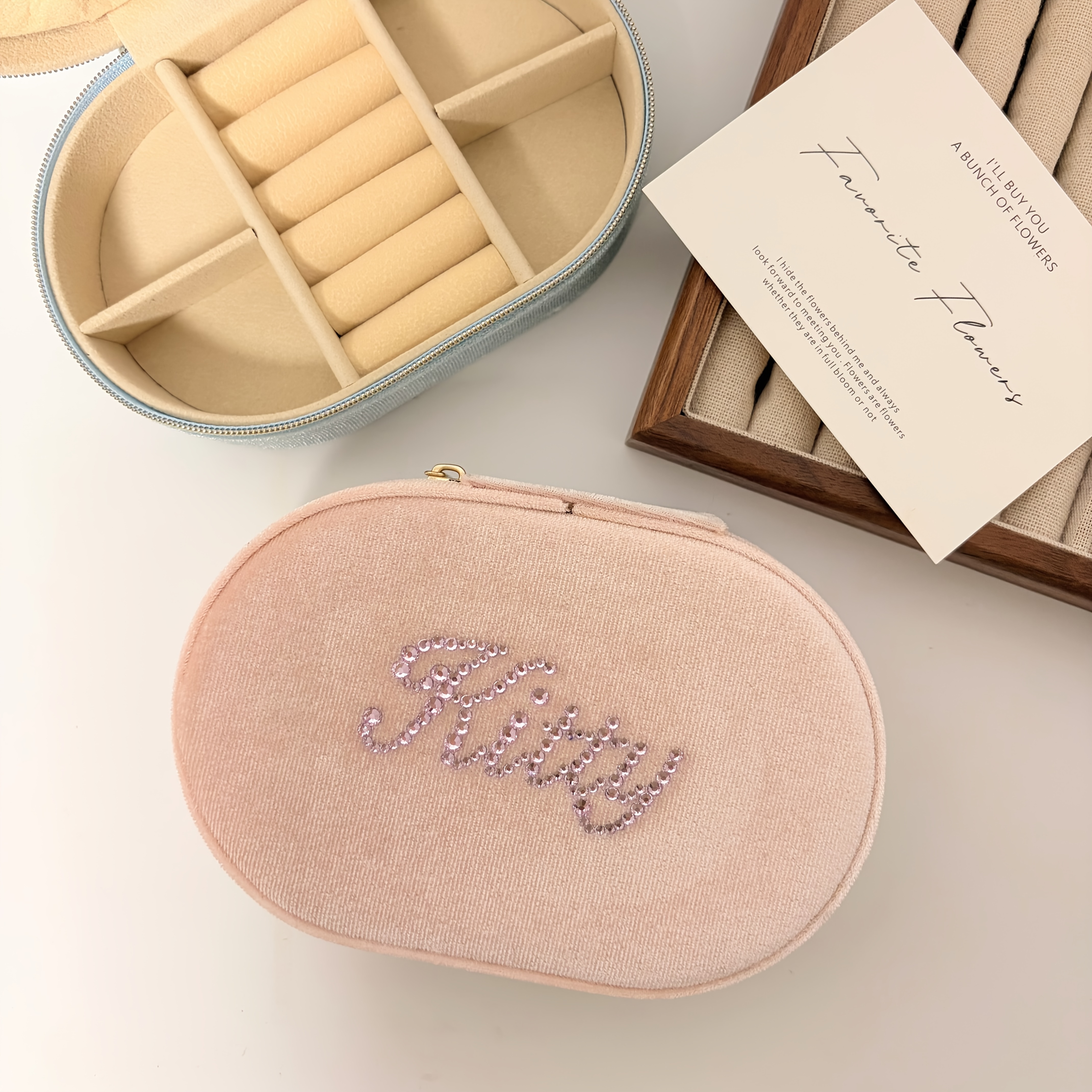 TEMU Personalized Custom Jewelry Box, Customizable Jewelry Box With Letters And Names, Hand-set Diamonds, Multi-functional Jewelry Storage Box, Plush