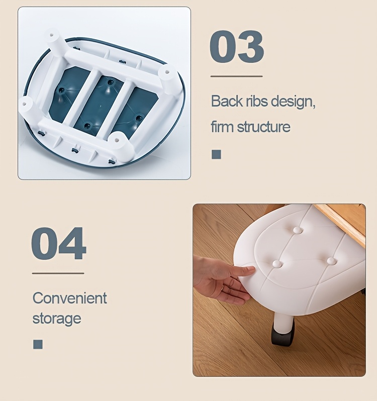 a plastic shoe changing stool with wheels suitable for   deliveries and cleaning Product details 3