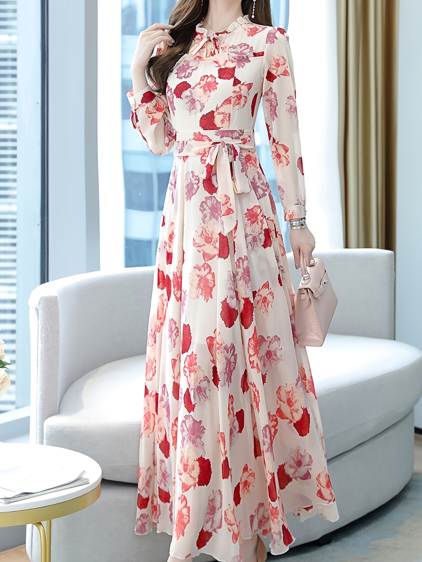 maternity dresses maxi dresses Monroe | Burgundy Crew-Neck Maternity Maxi Dress With Drop-Waist