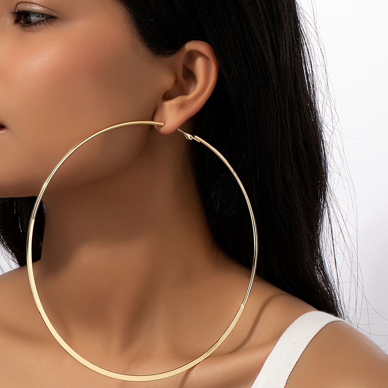 

Elegant 18k Golden Plated Large Hoop Earrings, Iron Material, For & Music Festivals, Jewelry