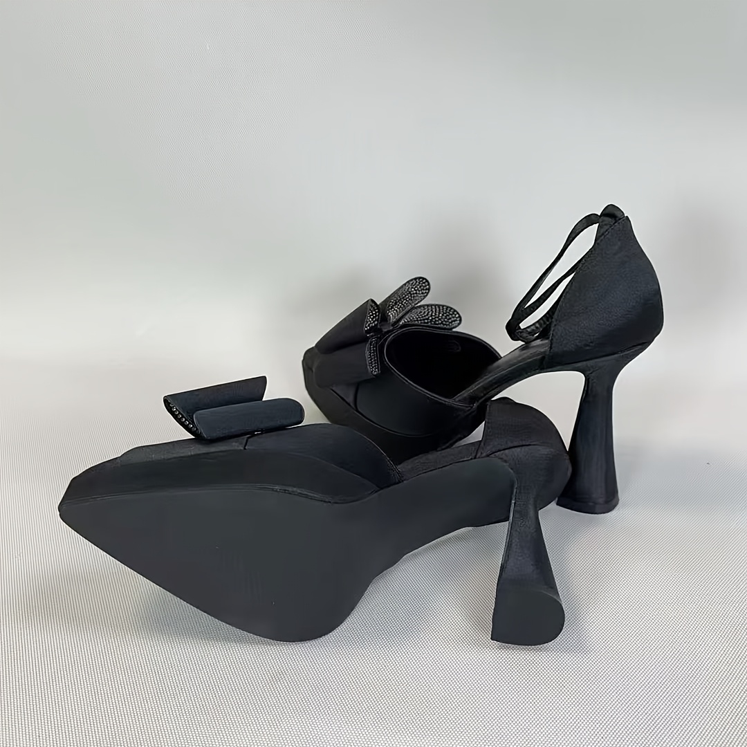 womens chunky platform high heels satin bow rhinestones Temu