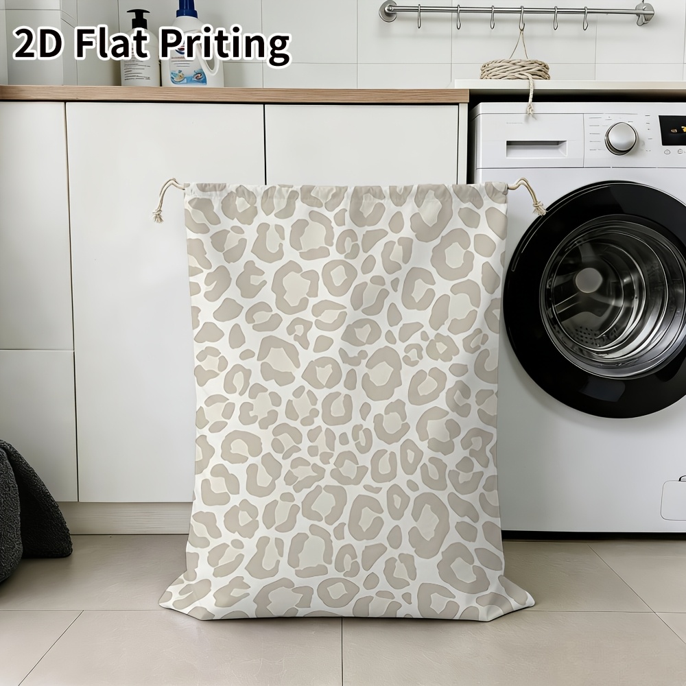 TEMU Large Capacity Drawstring Laundry Bag, Neutral Beige Leopard Animal Print Dirty Clothes Storage Sack, Reusable Portable Household Organizer Bag