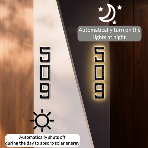 6 7 inch solar house numbers light for outside ip44 waterproof backlit sign wall mounted intelligent light sensor for home garden porch garage mailbox door address light no wiring required