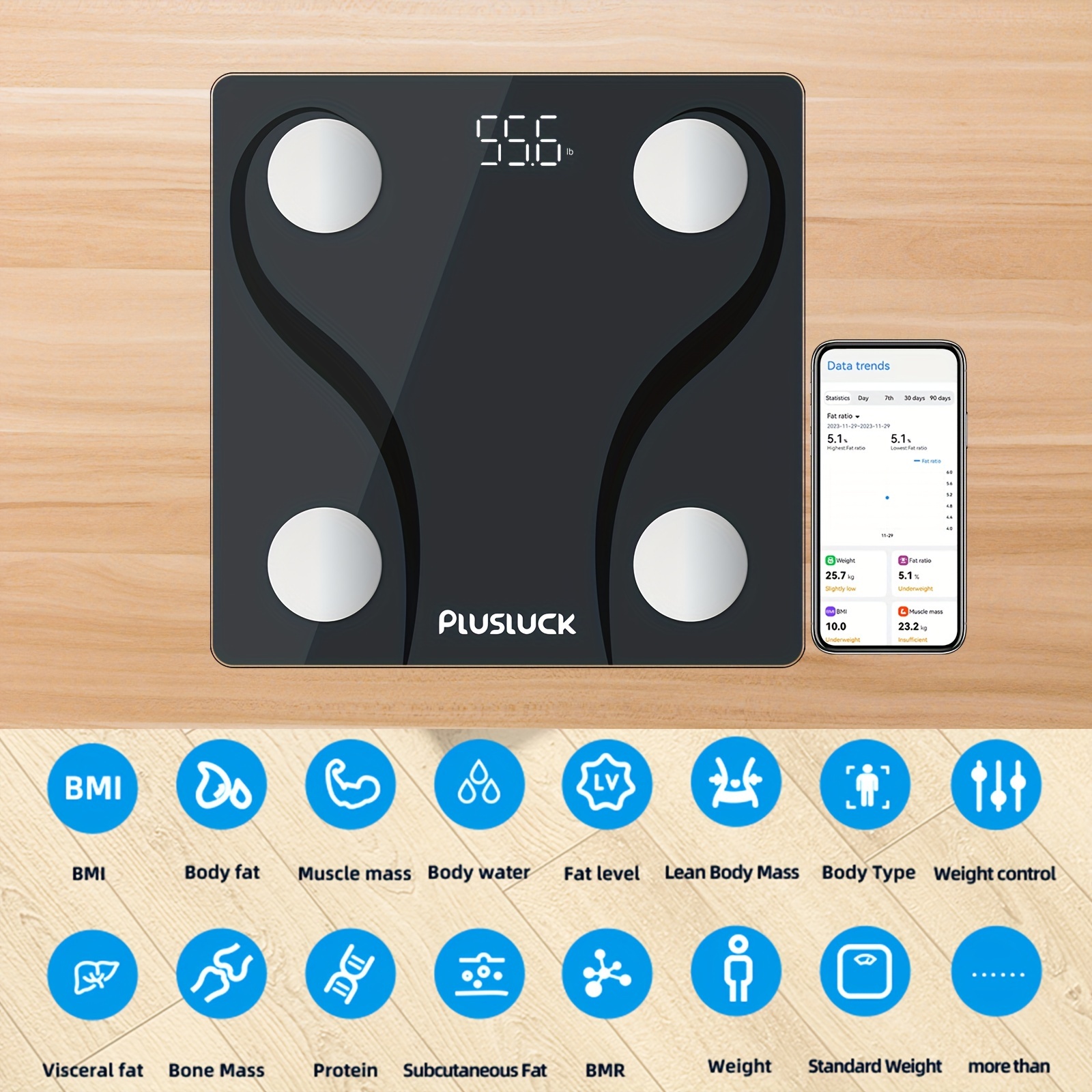 

Plusluck Smart Scale For Body Weight, Digital Bathroom Scale Bmi Weighing Body Fat Scale, Body Composition Monitor Health Analyzer With Smartphone App