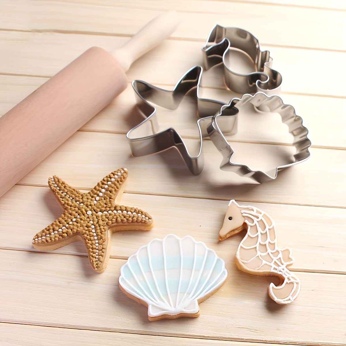 Image of Stainless Steel Biscuit Mold Seahorse Shell Diy Marine Mold Three-piece Set