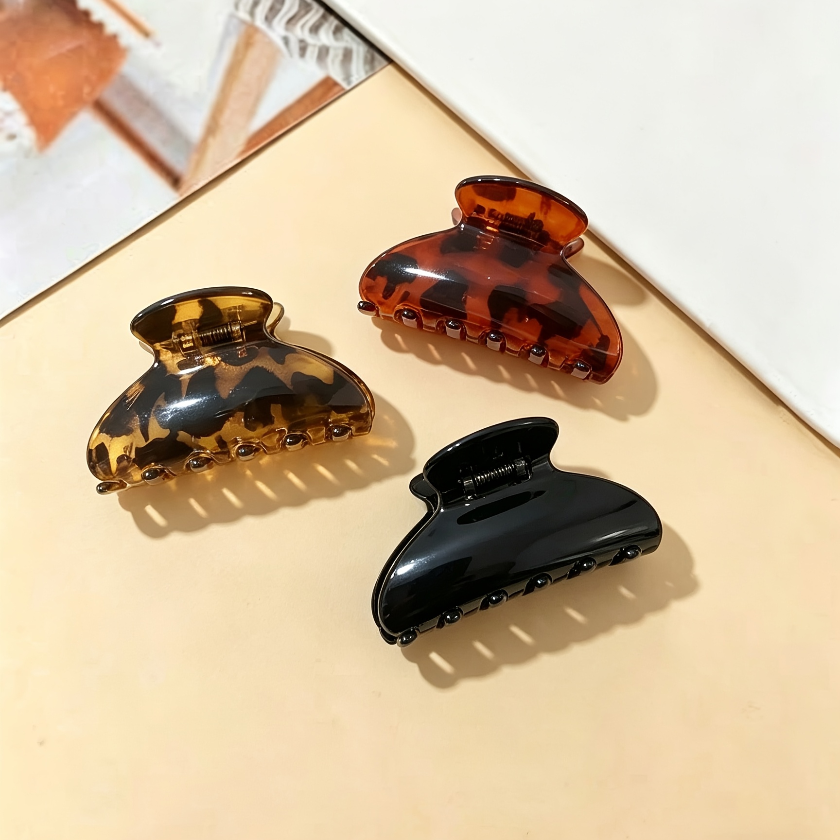 TEMU 3pcs Set Leopard Print Half-circle Claw Clips, Vintage Minimalist High-end Feel, Half-up Hairstyle Hair Accessories, Fashionable And Versatile,