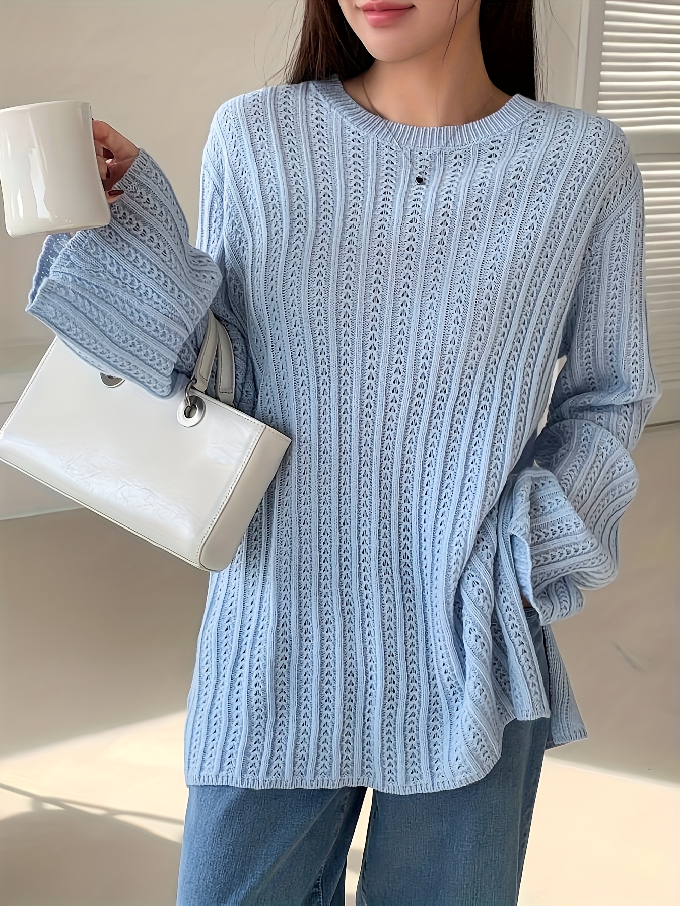 Womens Sweaters Ribbed Bell Sleeve Sweater Women's Sweater Long