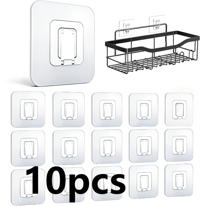 TEMU 10pcs Set Of Adhesive Replacement Hooks For Shower Caddies, Transparent Style, Heavy-duty Waterproof Adhesive Strips, Wall-mounted Adhesive