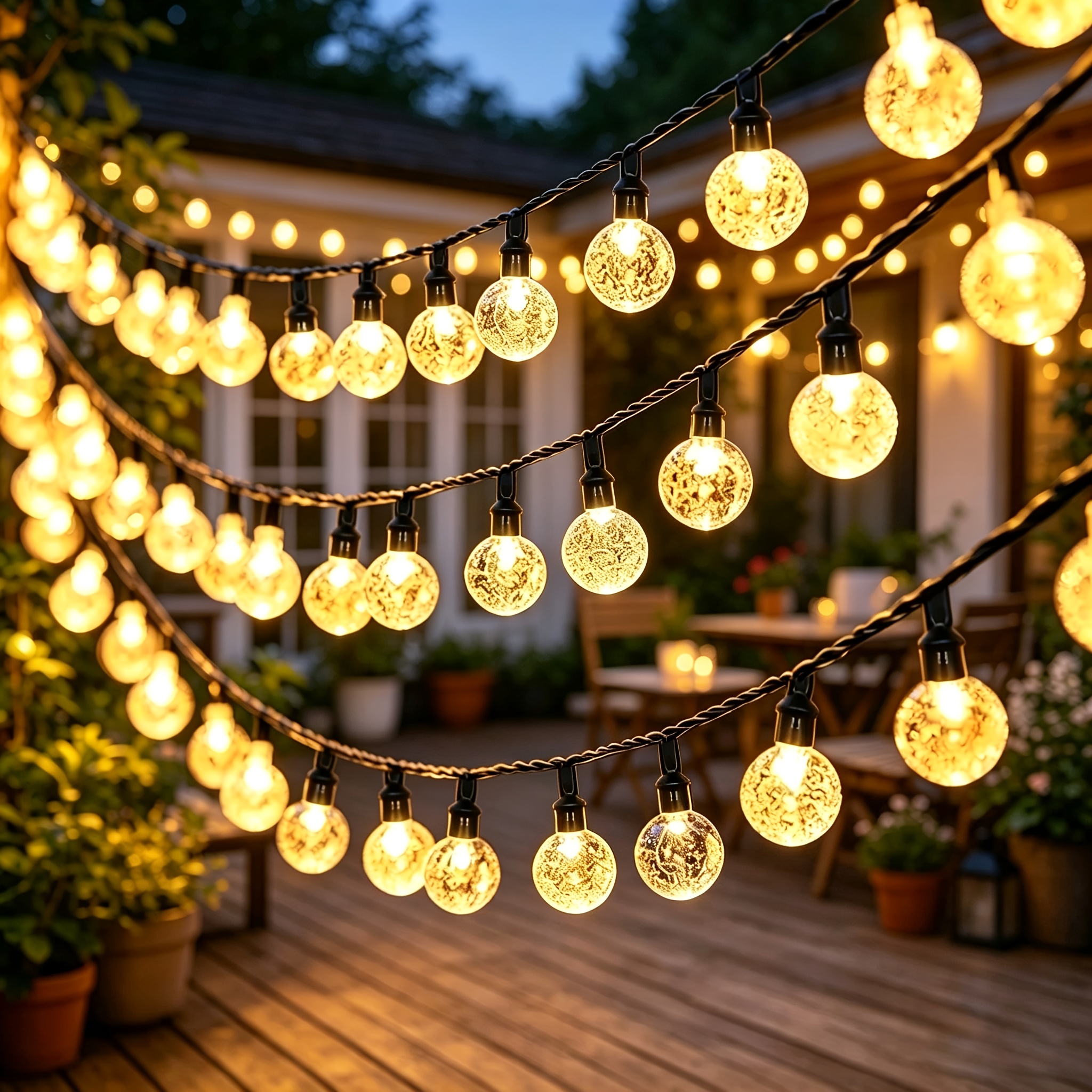 TEMU Solar-powered Led Crystal Ball String Lights With 200/100/50/20 Bulbs, Featuring 8 Lighting Modes. Outdoor Decorative Light String, Suitable For