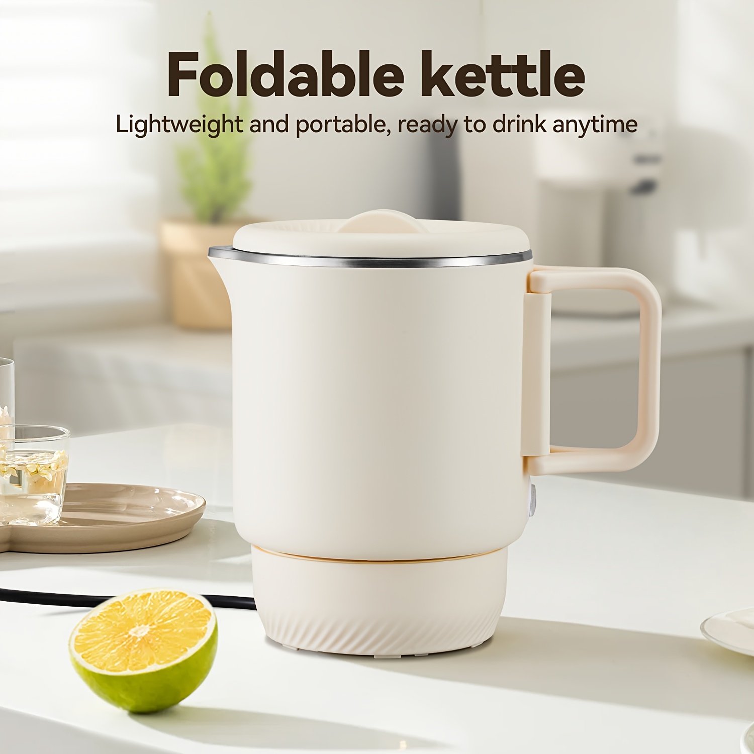 portable kettle, electric water cup, small water cup, travel  ,   temperature insulation cup for outdoor use, foldable handle, 5-minute quick heating, double-layer insulation, non scalding,   temperature adjustment details 1