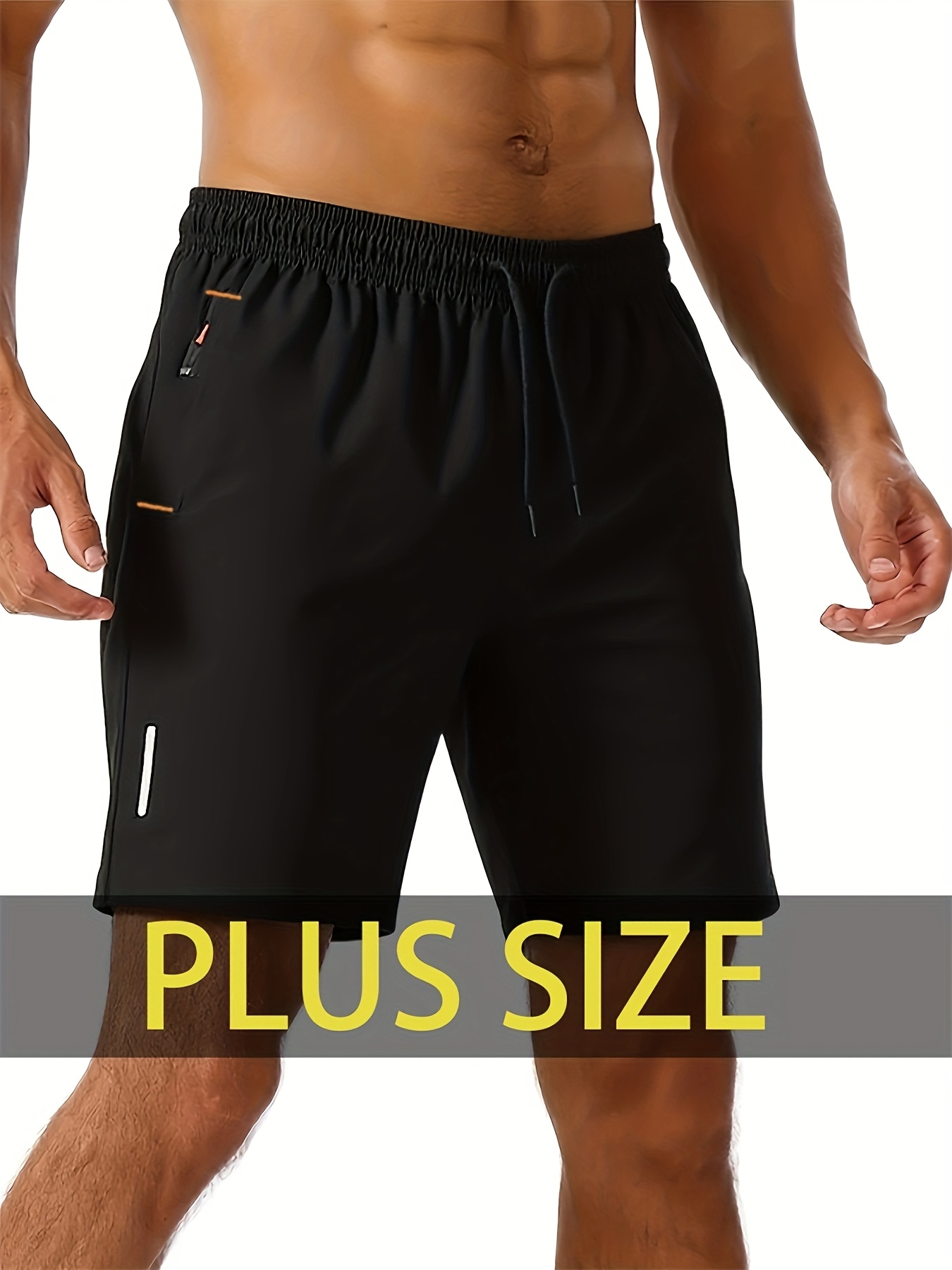 1pc Men's Lightweight Quick-Dry Plus Size Athletic Shorts - Breathable Polyester-Spandex Blend, Elastic Drawstring Waist with Pockets for Running, Gym, Beach & Outdoor Activities, Workout Shorts, Gym Apparel, Simple Design, Durable Sportswear, PLUS SIZE