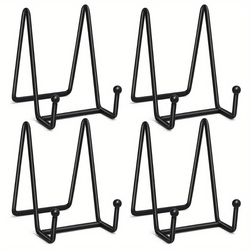 TEMU 4pcs Black Metal Display Rack - Holder For Books, Photos, And Artworks - Desktop Decorative Plaque Tray Rack