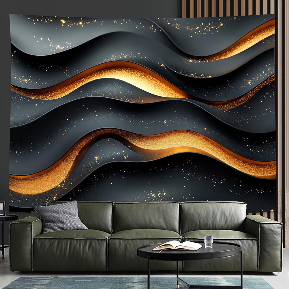 [Lightweight Design] Luxurious Polyester Backdrop | Black with Golden Accents | Versatile Decor for Indoor & Outdoor Events | Multi-Size Options | Elegant Wave Patterns | No Power Needed, Outside Decor