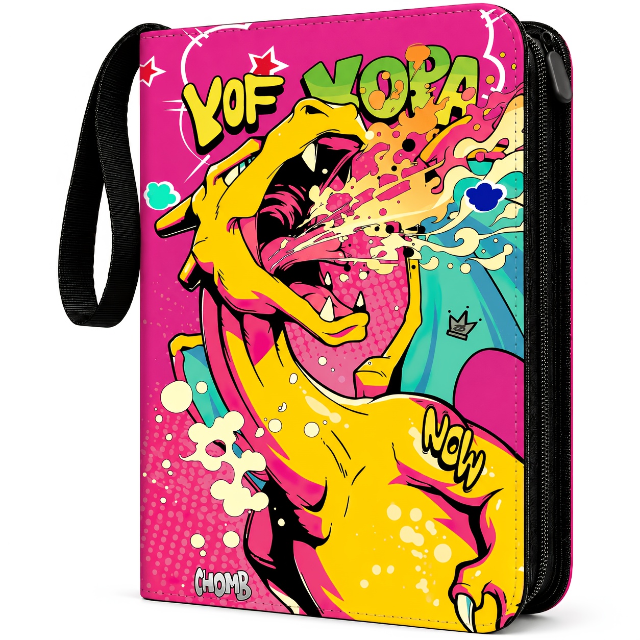 TEMU 4-pocket Trading Card Binder, Holds 400 Cards With 50 Removable Pages, Water-resistant Pu Cover, 3-ring Zipper Album With Wrist Strap, Dragon
