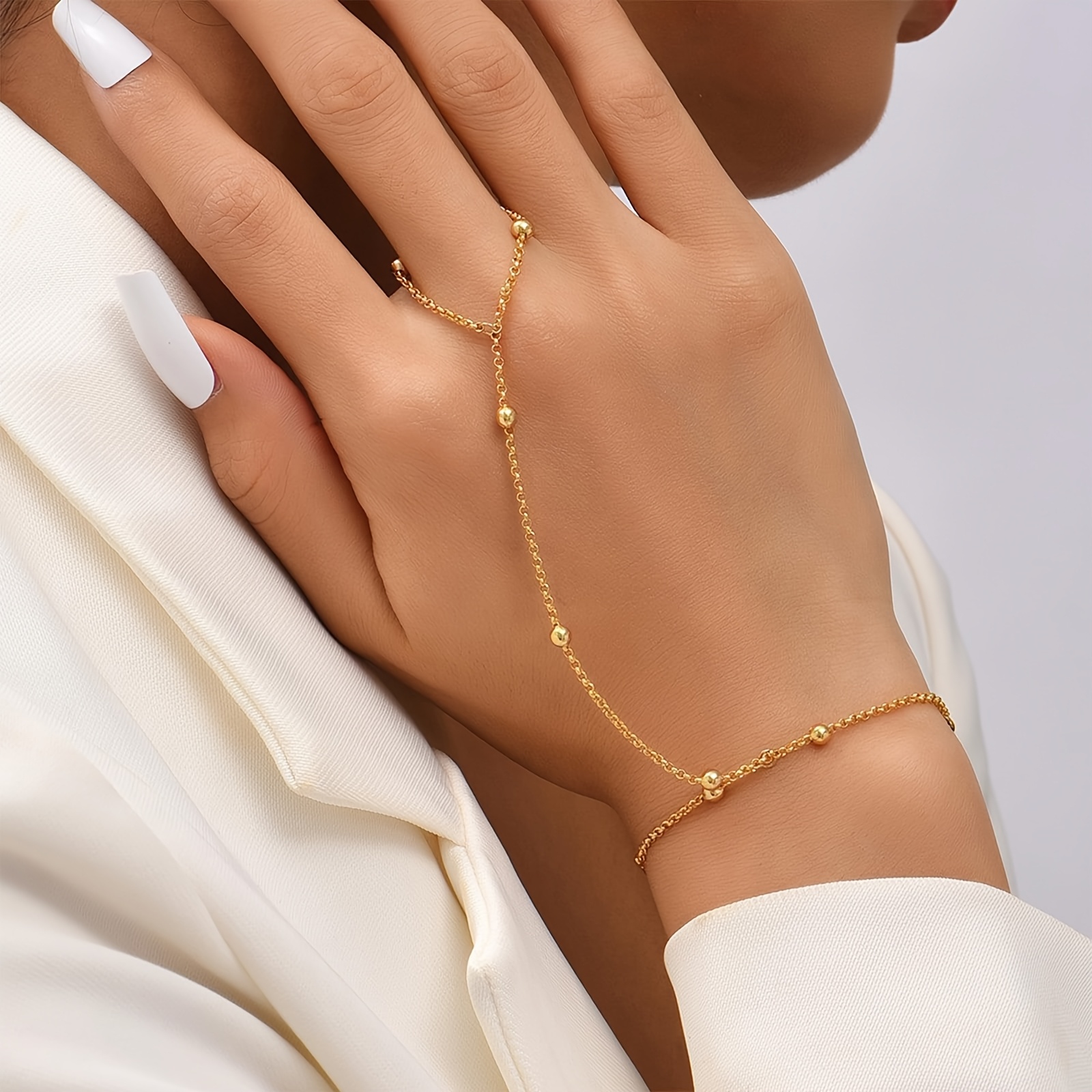 TEMU 1pc French Easy Style Fashion Versatile Creative Chain Interlocking Finger Holiday Gift Daily Casual Wear