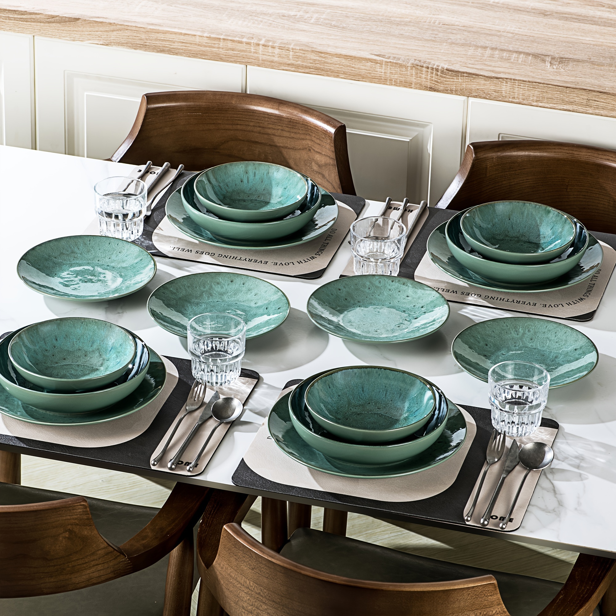 reactive glaze dinner sets stoneware vintage look green Temu