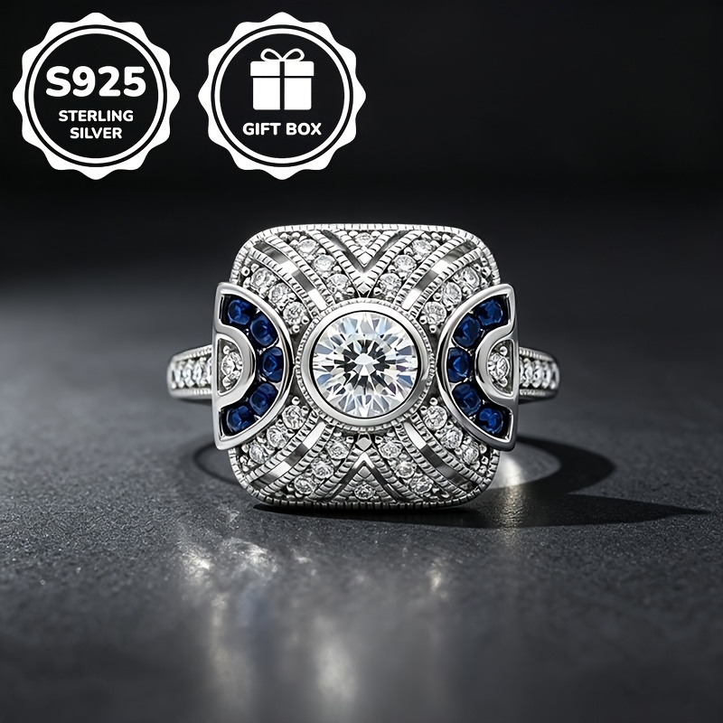 Image of 1pc S925 Luxury Court Style Synthetic Synthetic Synthetic Zircon​​ Ring, Elegant Temperament, Unisex, High-quality Jewelry, Suitable For Daily Casual Wear And Banquets And Parties, For Holiday Gifts