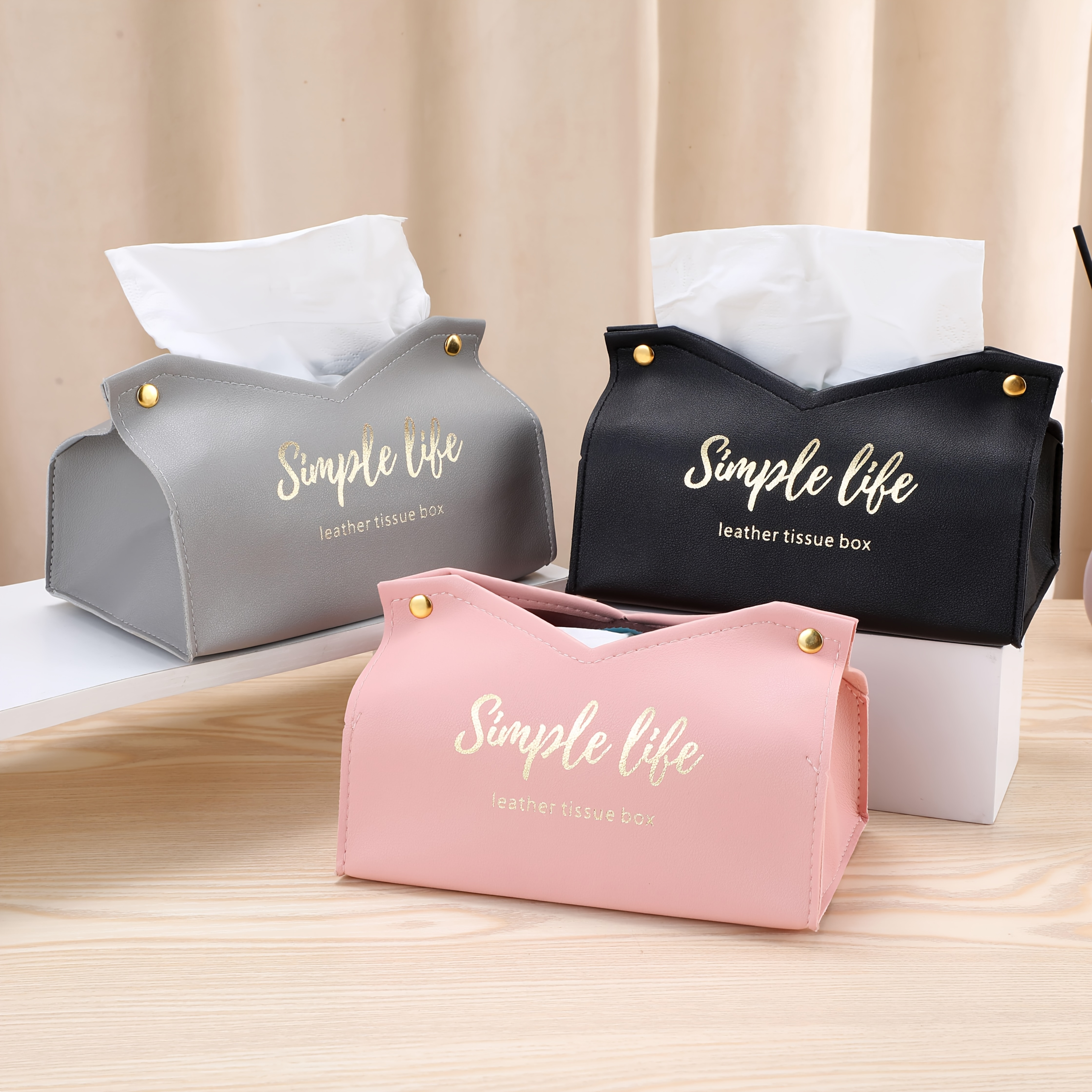 

1pc Elegant Pu Leather Box Holder, Rectangular Simple , Decorative Storage For Home, Living Room, Hotel, And Car Use