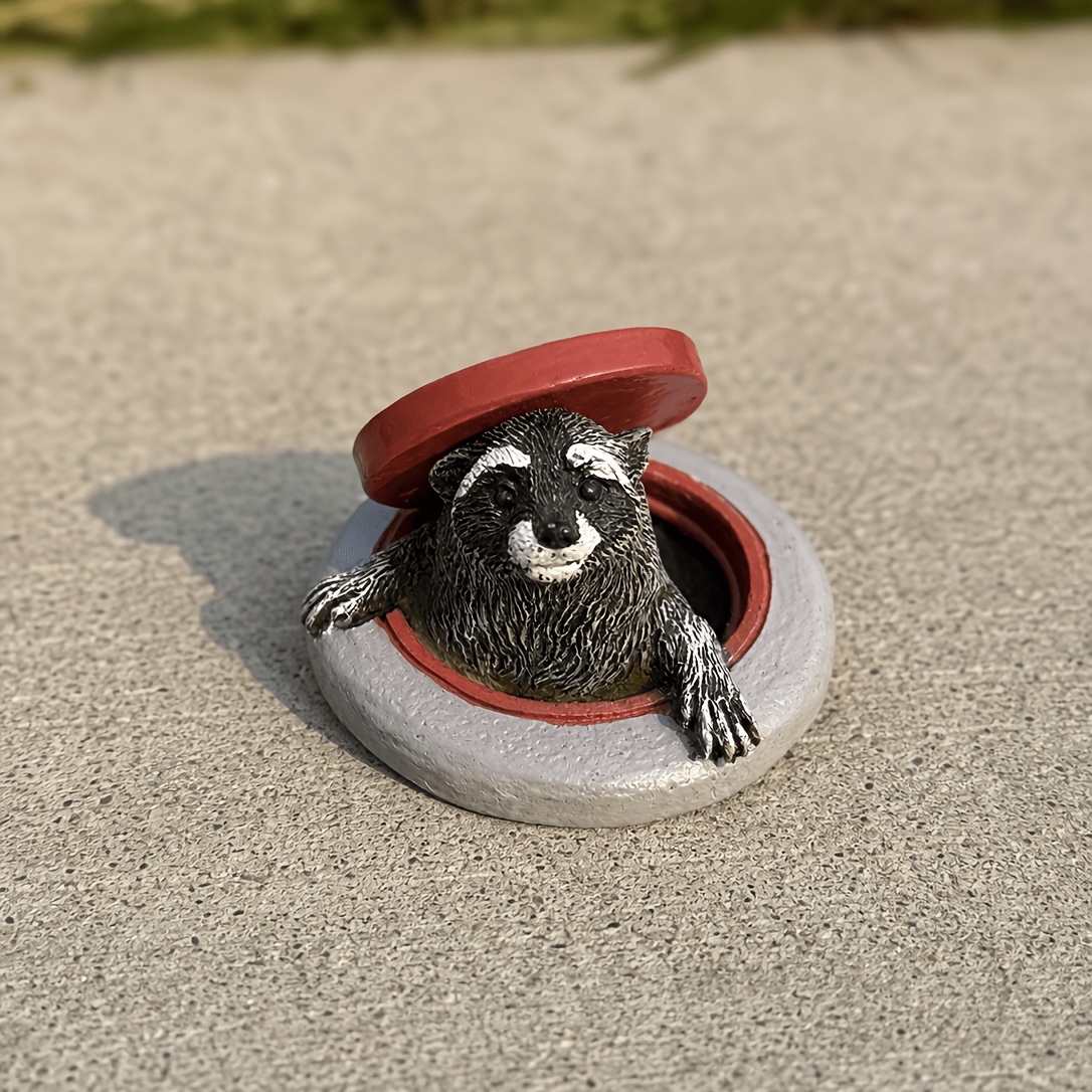 TEMU 1pc Adorable Resin Raccoon Figurines, Peeking Out From A In A Cover – A Miniature Garden Collectible And An For