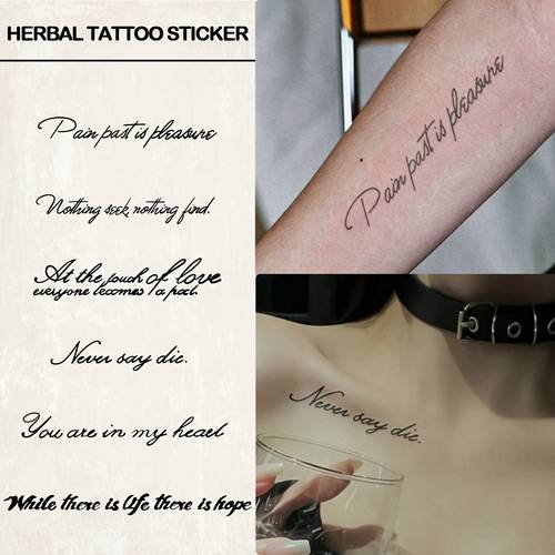 dark artistic line stickers featuring multiple inspirational english phrases and other for body art decoration suitable for such as calves and collarbones waterproof and lasts 7 15
