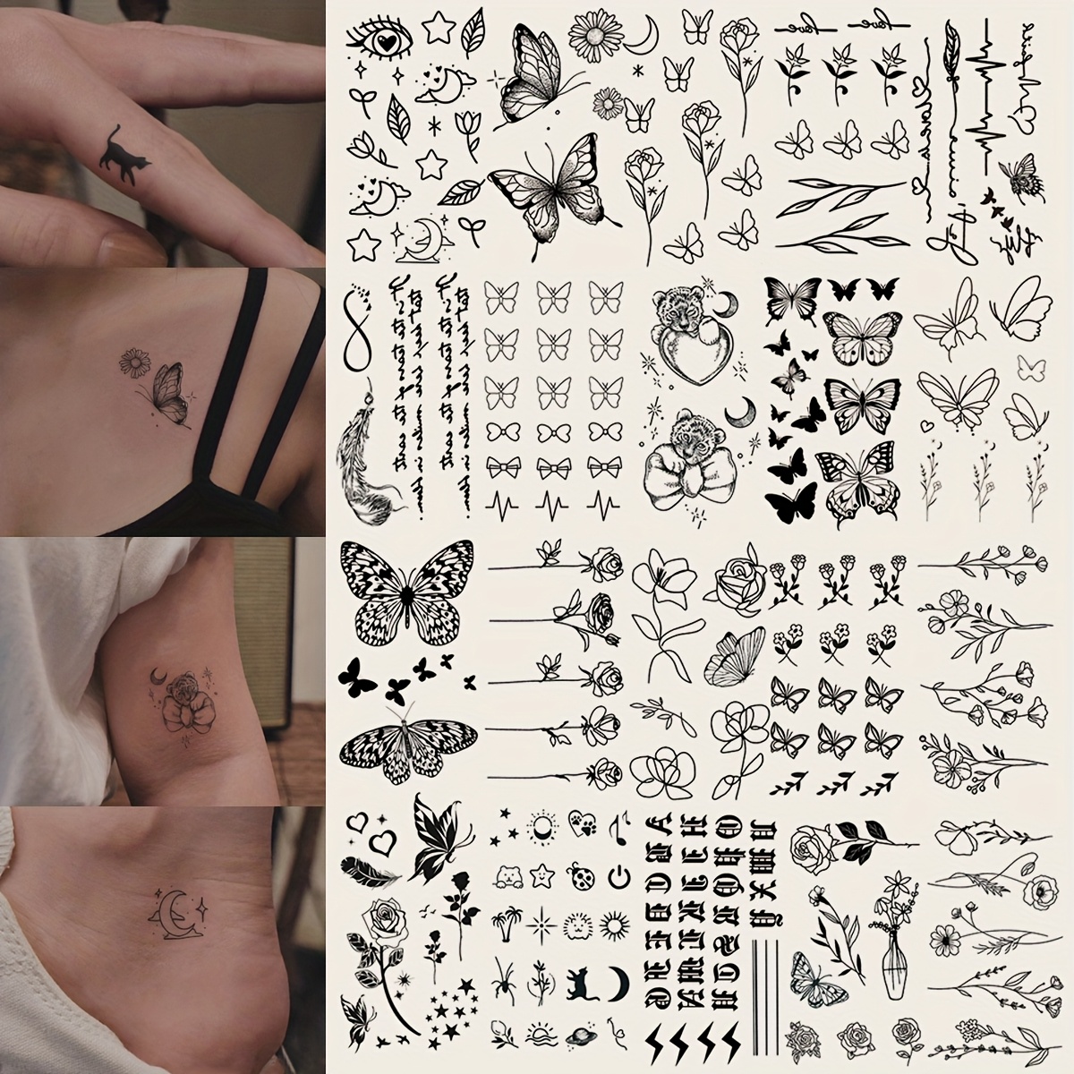 Image of 20pcs -inspired Minimalist Floral English Short Feather Gifts Festival Tattoos, Realistic Temporary Tattoos, Minimalist Tattoos, Holiday Gift Tattoo Stickers For Hands, , Shoulders