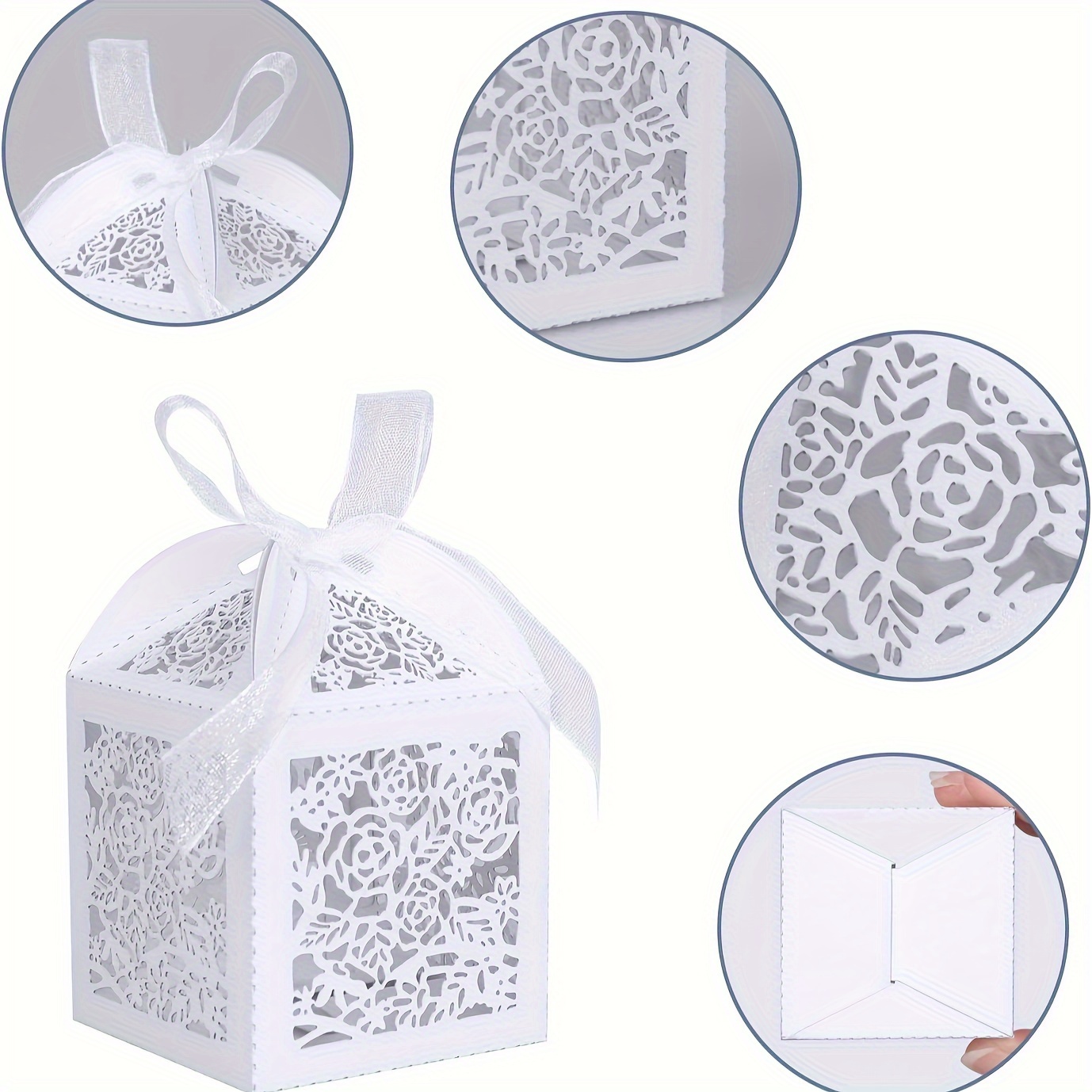 

50pcs Elegant White Gift Boxes With Ribbon Bows - Laser-cut , Wedding Favors, Birthday Parties & Bridal Showers