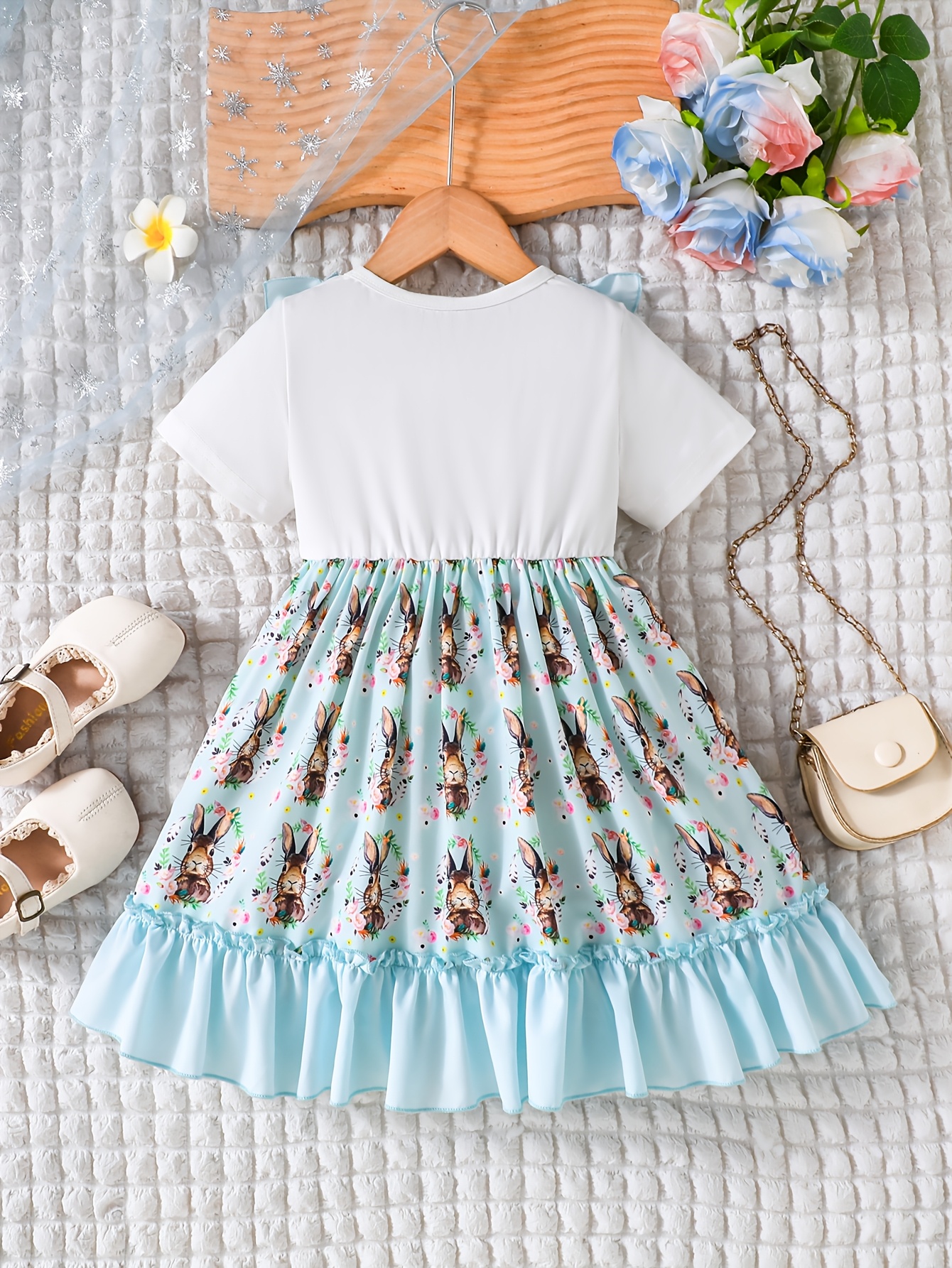 girls easter dress cute bunny short sleeve dress bow accent - Temu Cyprus
