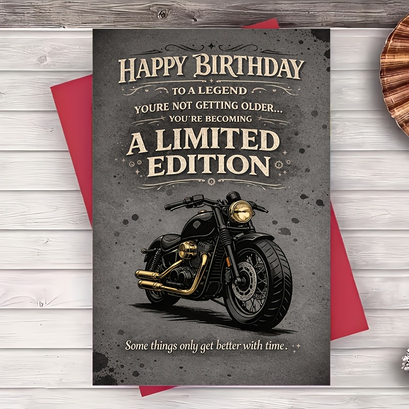 TEMU 1 Envelope And 1 Greeting Cardmotorcycle Birthday Greeting Card For Him Retro Edition Theme For Husband Dad Brother Friend Party Celebration