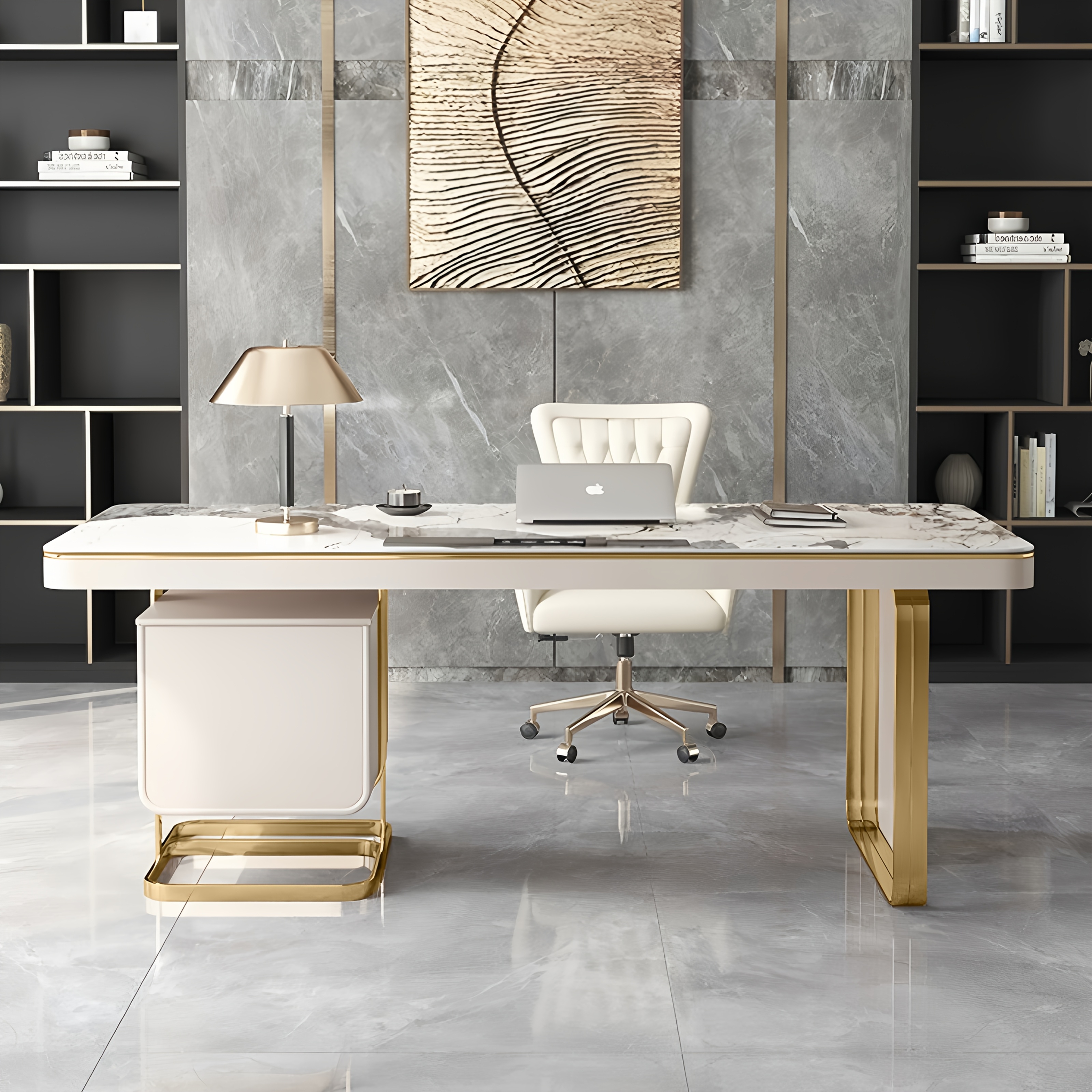 luxury   desk with   modern minimalist writing table suitable for home office study room bedroom marble tabletop   assembly space saving for small spaces   Product details 8