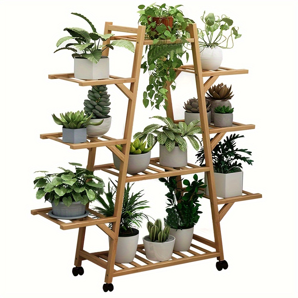 

Support de Plantes en Bambou Polyvalent avec Roues - Étagère à Fleurs Multiniveaux Intérieure/Extérieure, pour la Décoration de Jardin & Balcon, Cadeau Idéal pour