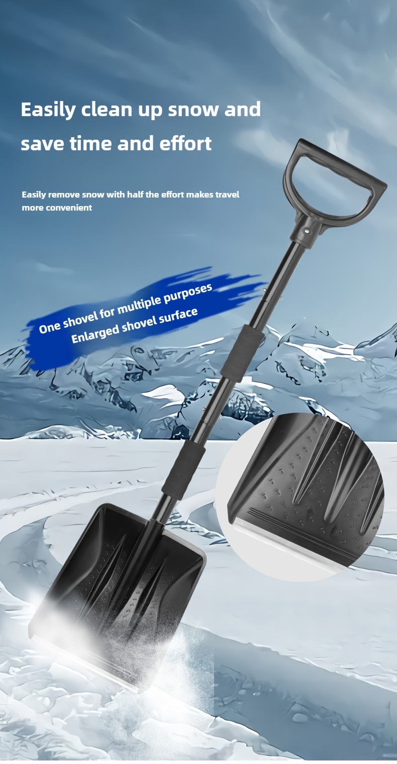 1pc   3 in 1 telescopic car snow shovel stainless steel rotatable ice scraper detachable long grip   no damage car paint cleaning tool adjustable length for     details 12