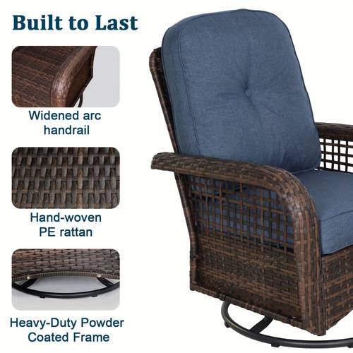outdoor swivel chair high back cushion swivel rocking chair 3pcs wicker furniture set with luxurious 5 1 inch comfortable soft cushion suitable for patio indoor poolside and more
