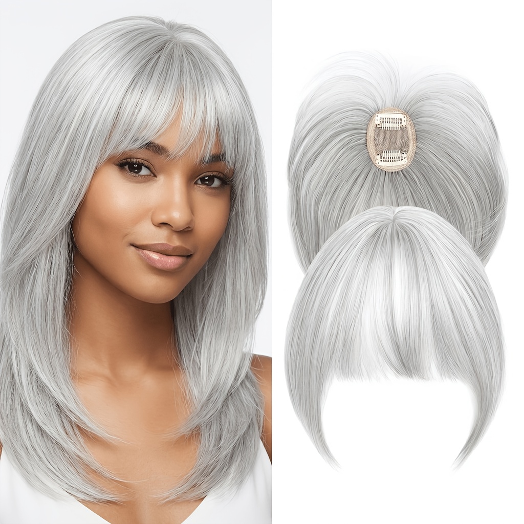 TEMU 1pc Clip In 3d Wispy Curtain Air Bangs Hair Topper, Heat Resistant Soft Synthetic Fiber, Breathable Transparent Mesh Base & Realistic Seamless