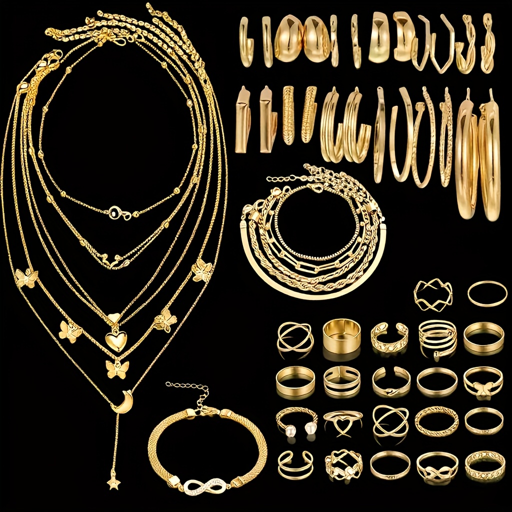 E-shop 35-68-teiliges orientalisches Mode-Eleganz-Set mit Vintage-Schmetterling, Herz, künstlichen Perlen, Twist-Star, Mond, Strass, breiten Ohrclips,