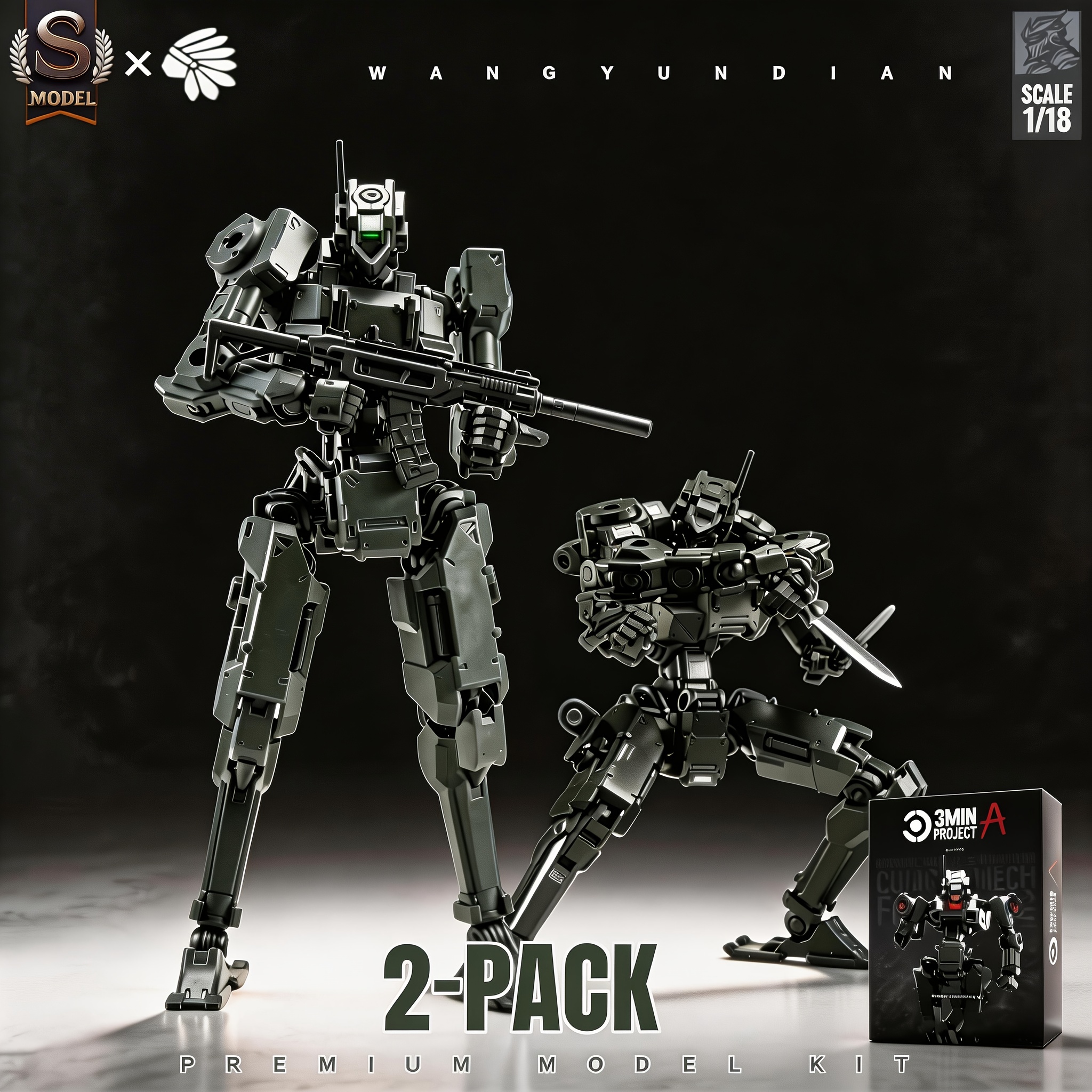 item picture   of two adult   1 18 scale science fiction mecha assembly model two person set collection level   articulated mecha doll including display stand and   equipment additions