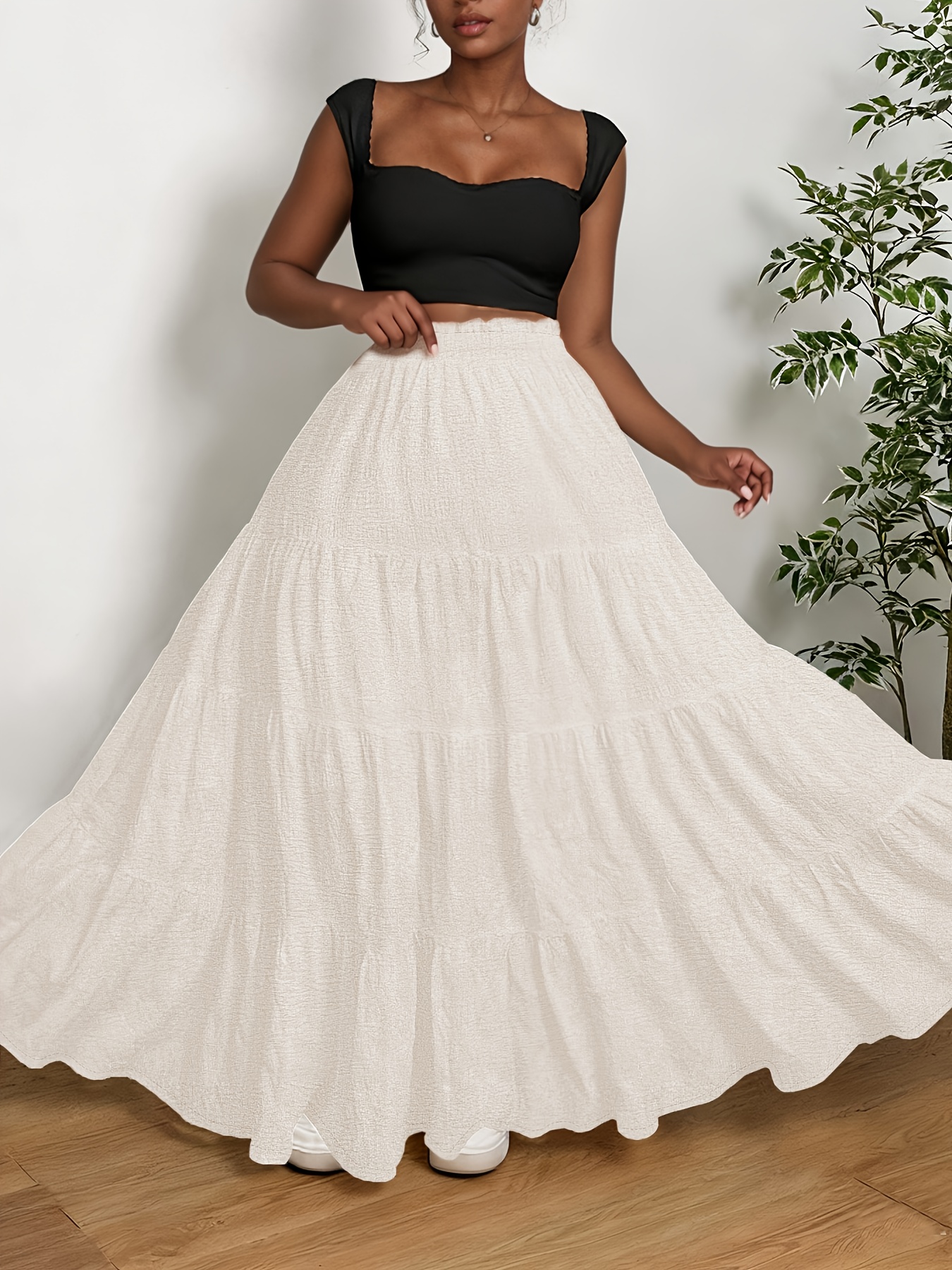 item picture plus size plus size womens elegant casual versatile solid color flared hem long skirt   plus size womens clothing