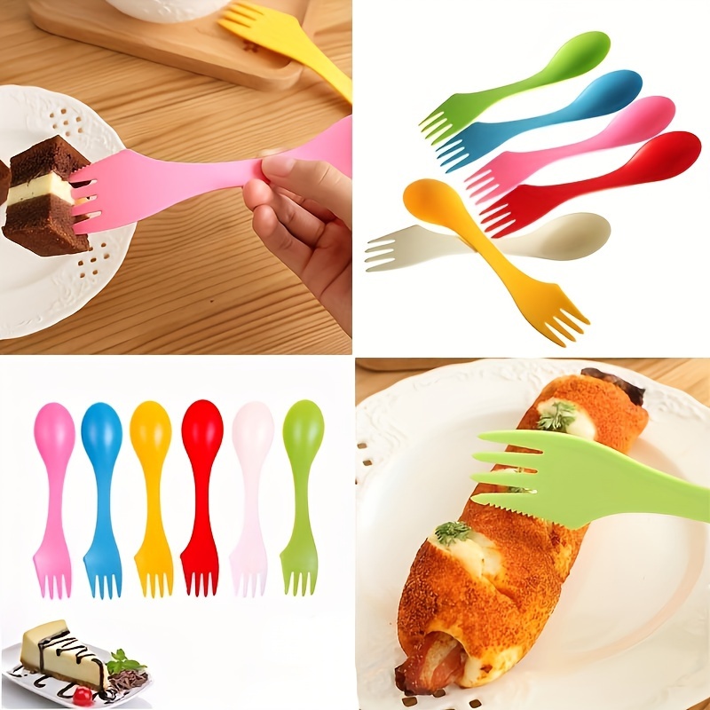 

6pcs Pp Plastic Utensils Set - Multi-functional Dual-headed Sporks, Portable & With Varnished - Ideal For Outdoor Camping, Space-saving Design, Camping Accessories