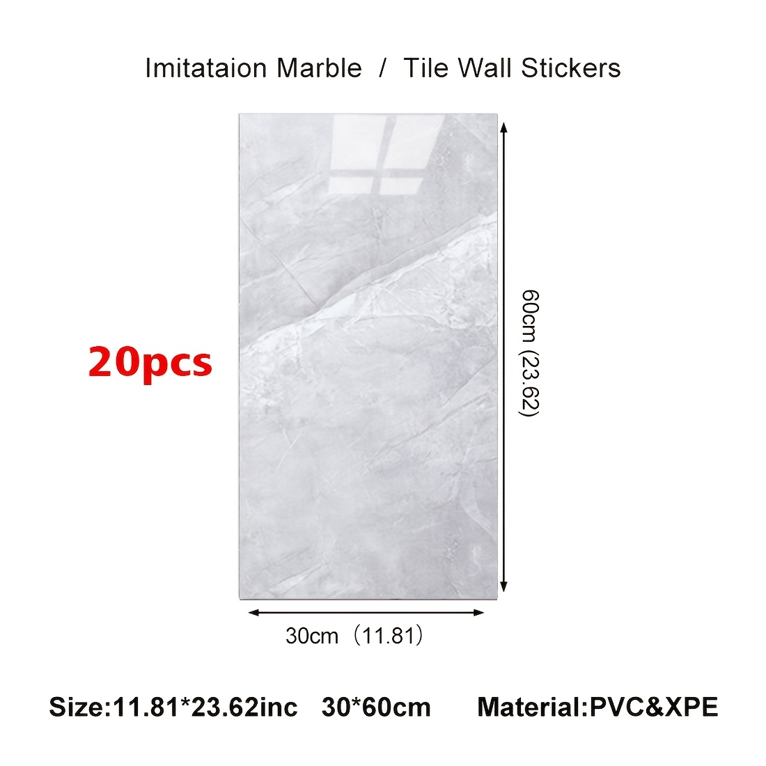 20pcs Pack Marble Tiles Self-adhesive Suitable For Kitchens/bathrooms, Plastic Flooring With Marble, Installation, Contemporary Modern, Suitable For Homes, Offices